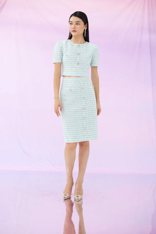 Griselda Blue Tweed Top