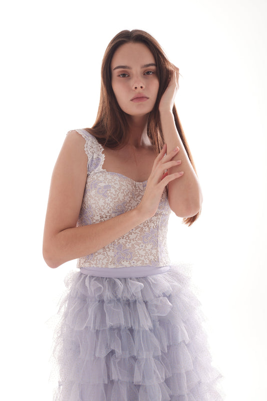 Fawne White Purple Lace Top and Skirt