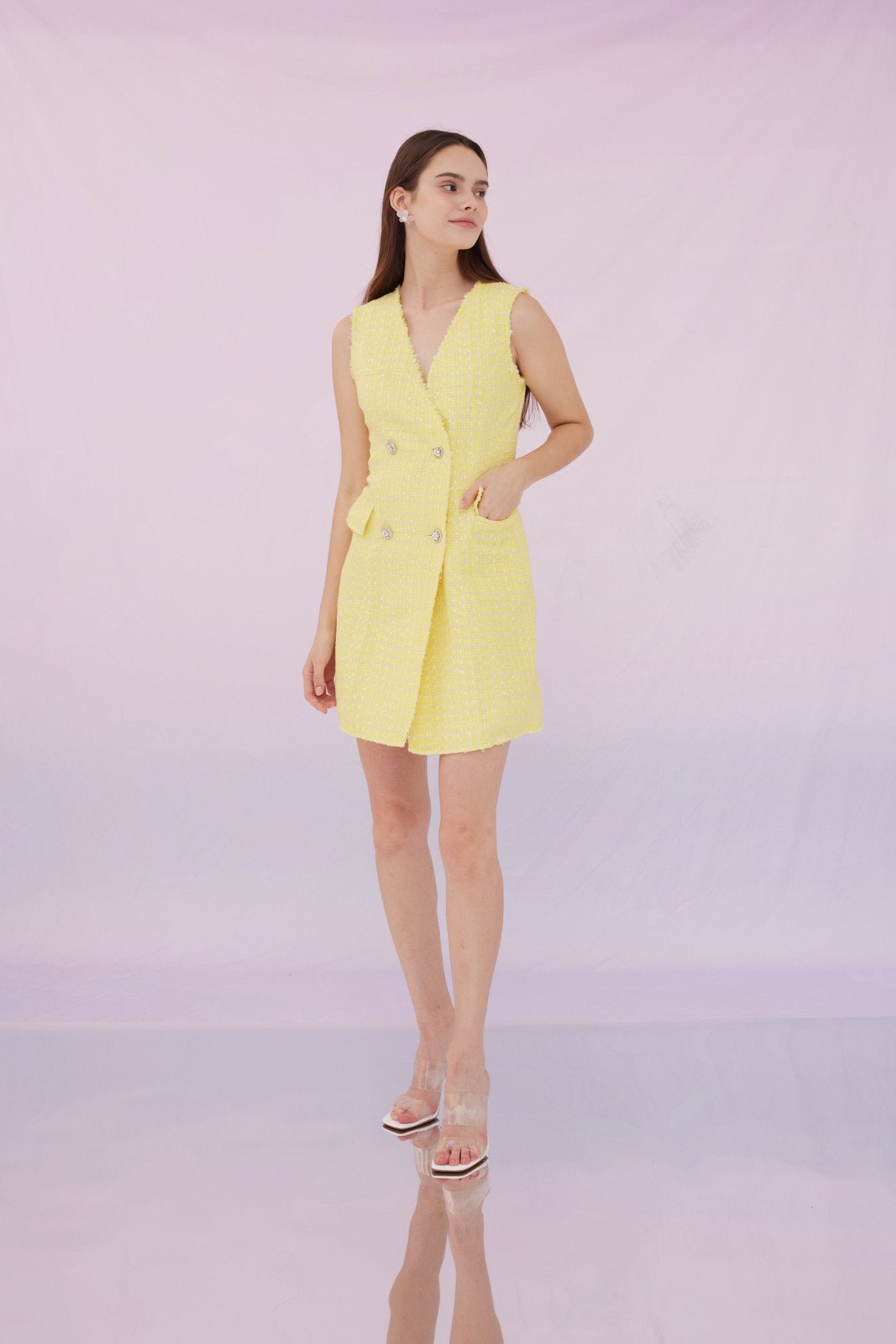 Pearly Tweed Dress Yellow - Nimisski