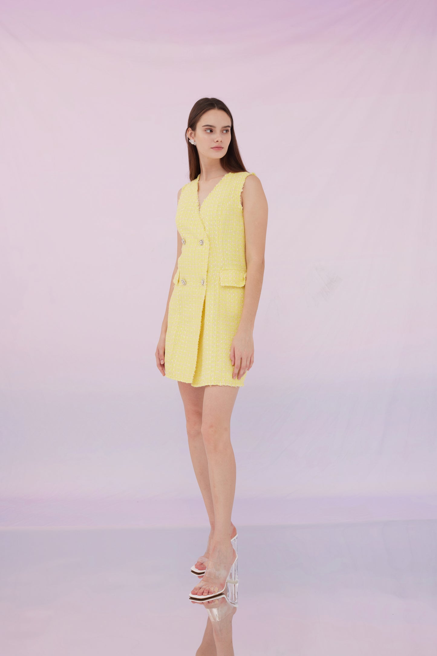 Pearly Tweed Dress Yellow