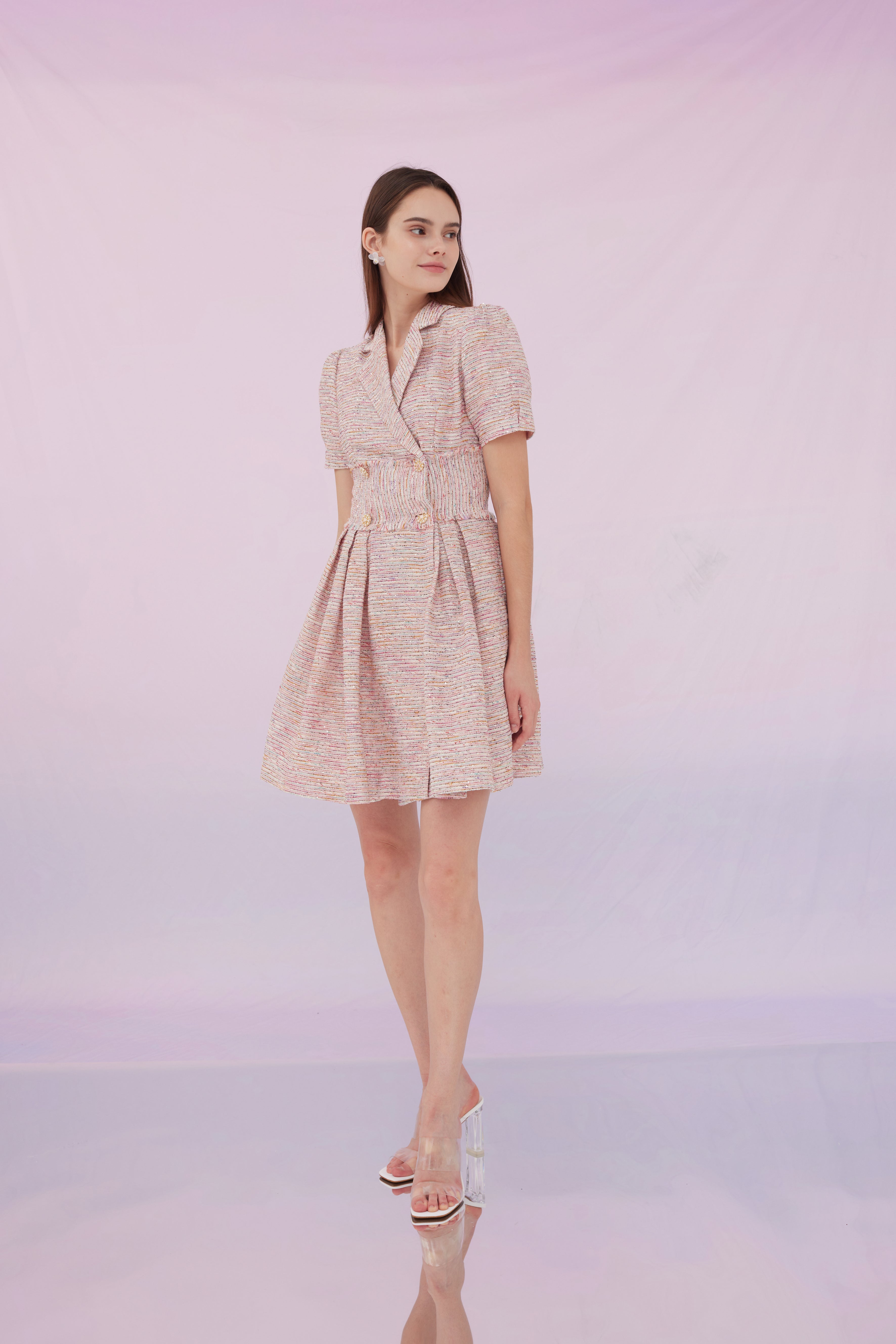 Genevieve Tweed Dress Pink