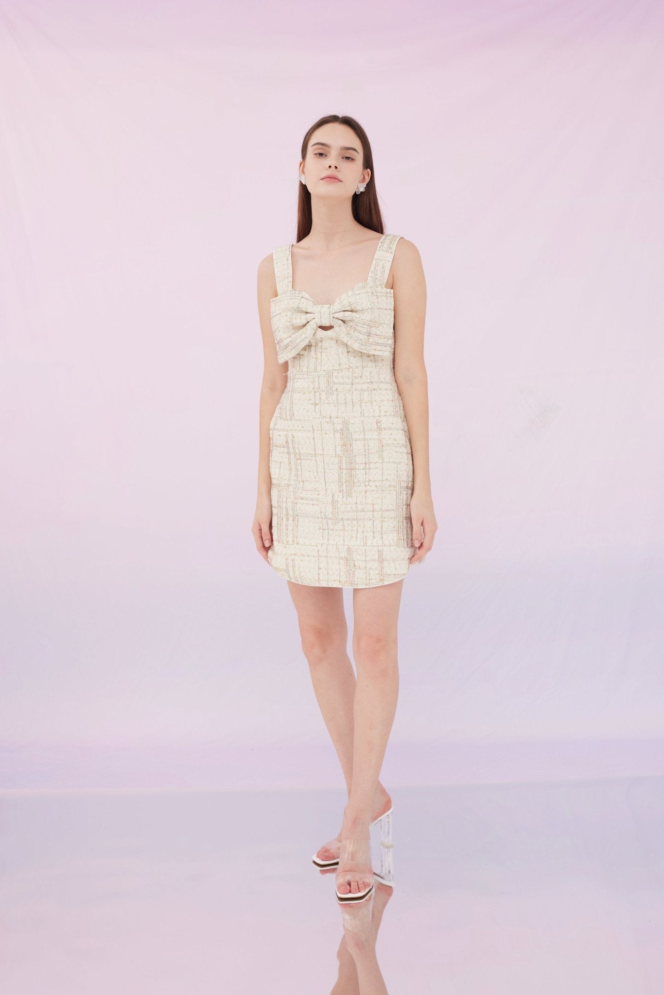 Gabby Beige Sequins Tweed Dress - Nimisski
