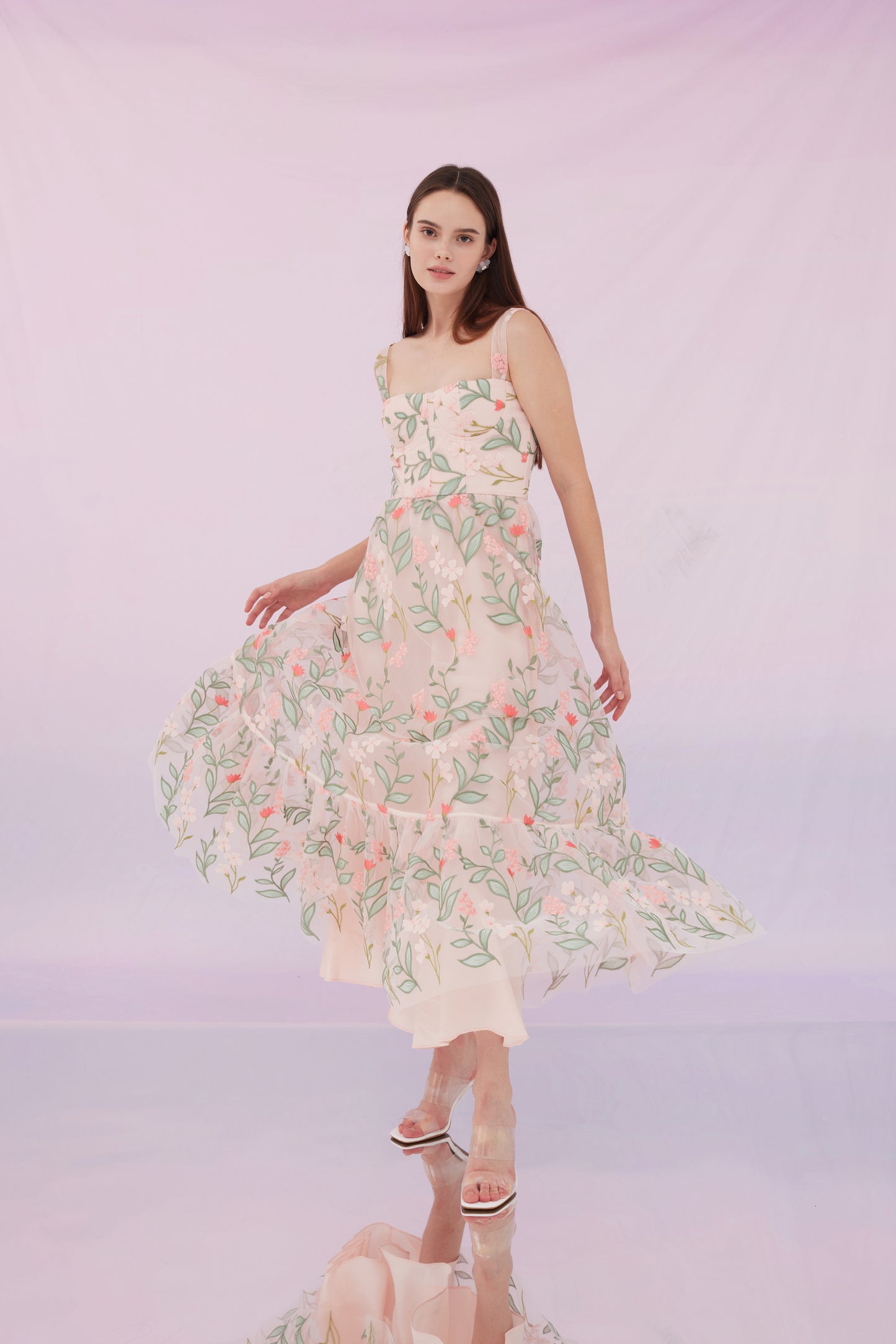 Freddi Pink Flower Long Dress