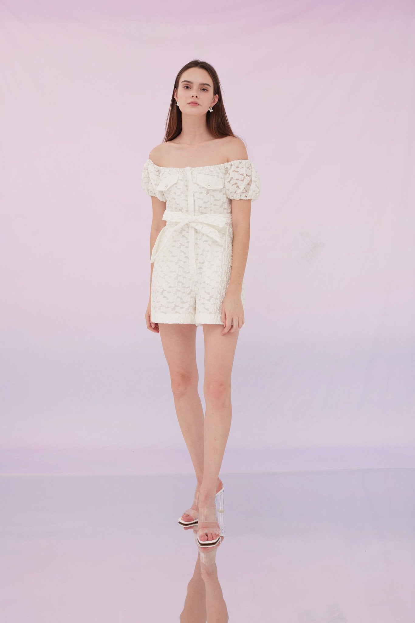 Francesca Jacquard Jumpsuit White - Nimisski