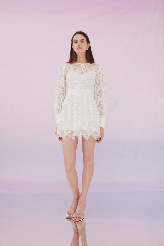 Gema White Butterfly Lace Jumpsuit