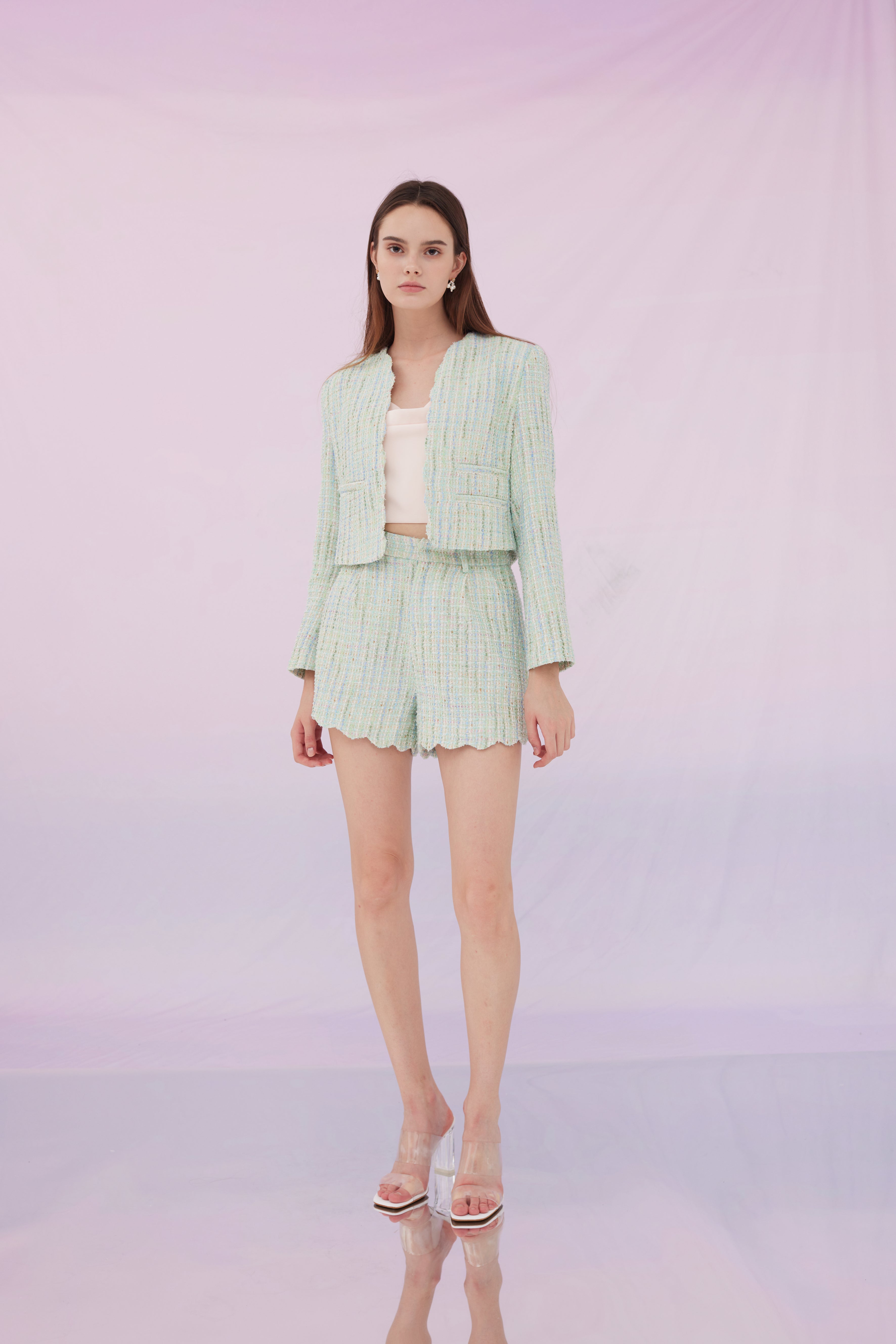 Grethe Blue Green Tweed Jacket and Shorts