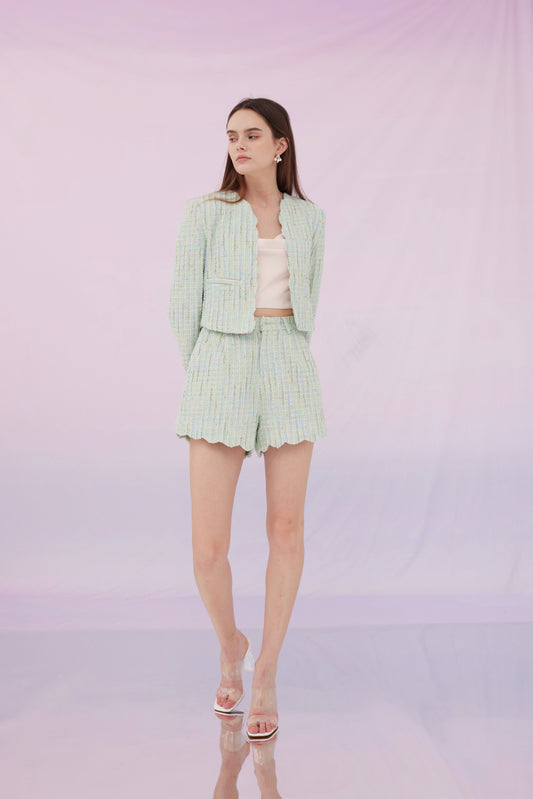 Grethe Blue Green Tweed Jacket and Shorts