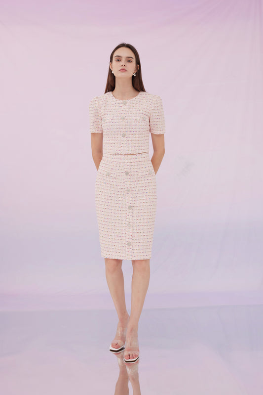 Griselda Pink Tweed Tweed Top and Skirt