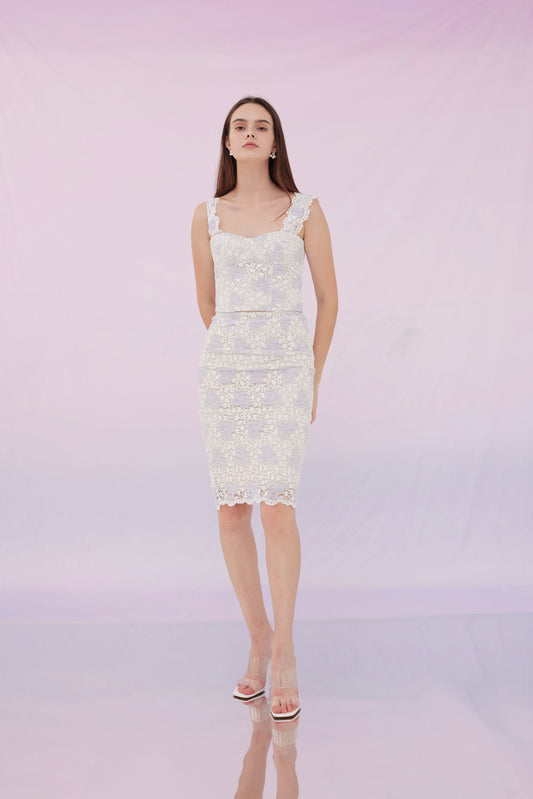 Fawne White Purple Lace Top and Skirt
