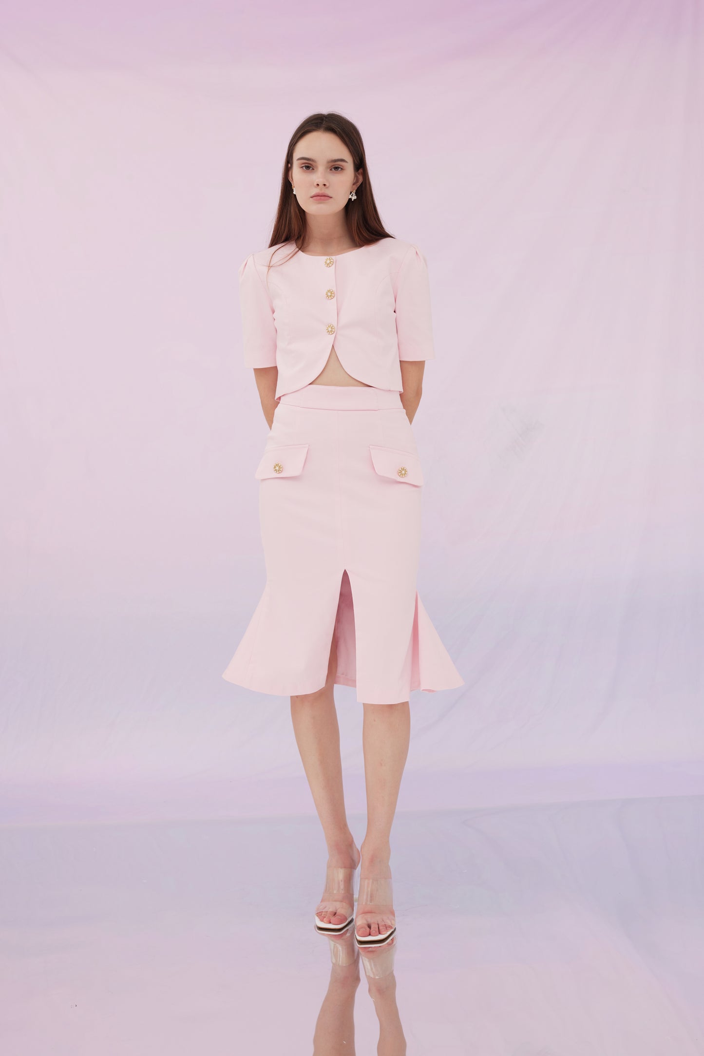 Gwin Top Pink Denim and Skirt
