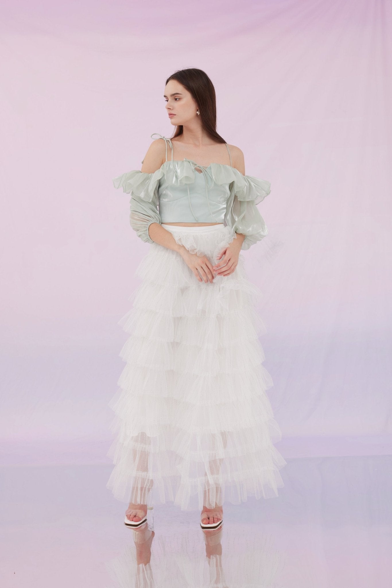 Emmi Tier White Blings Mesh Skirt - Nimisski