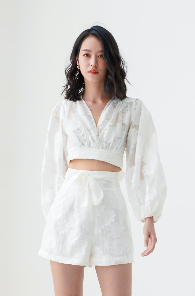 Evalyn Jacquard Top White