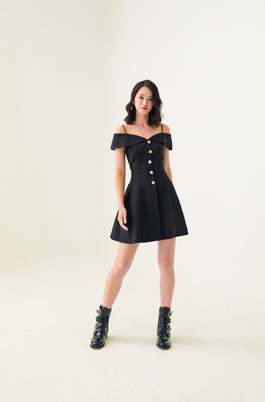 Eila Black Off-Shoulder Dress