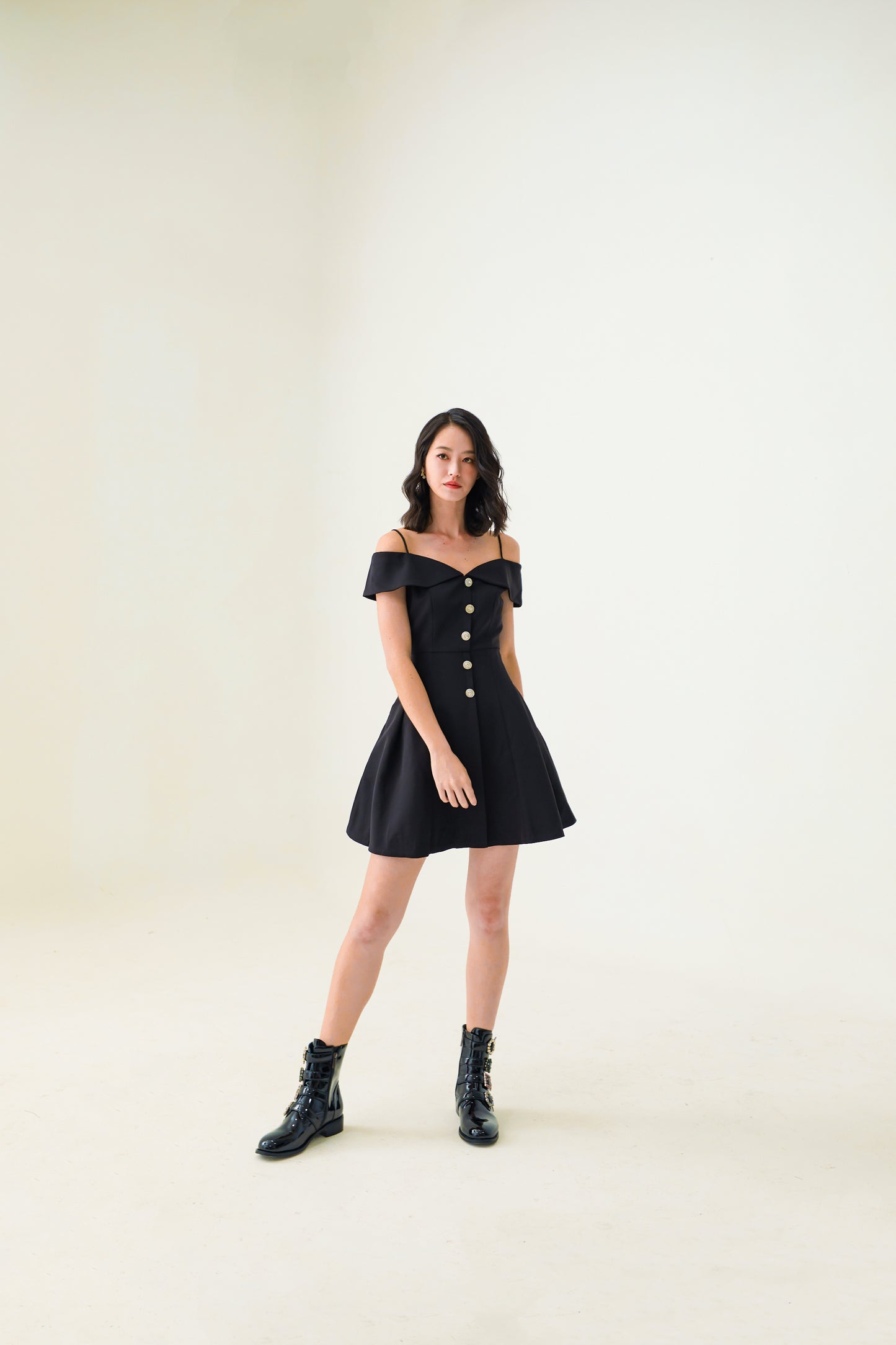 Eila Black Off-Shoulder Dress