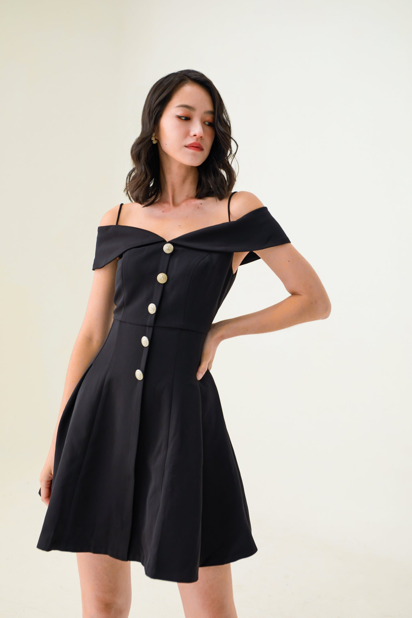 Eila Black Off-Shoulder Dress