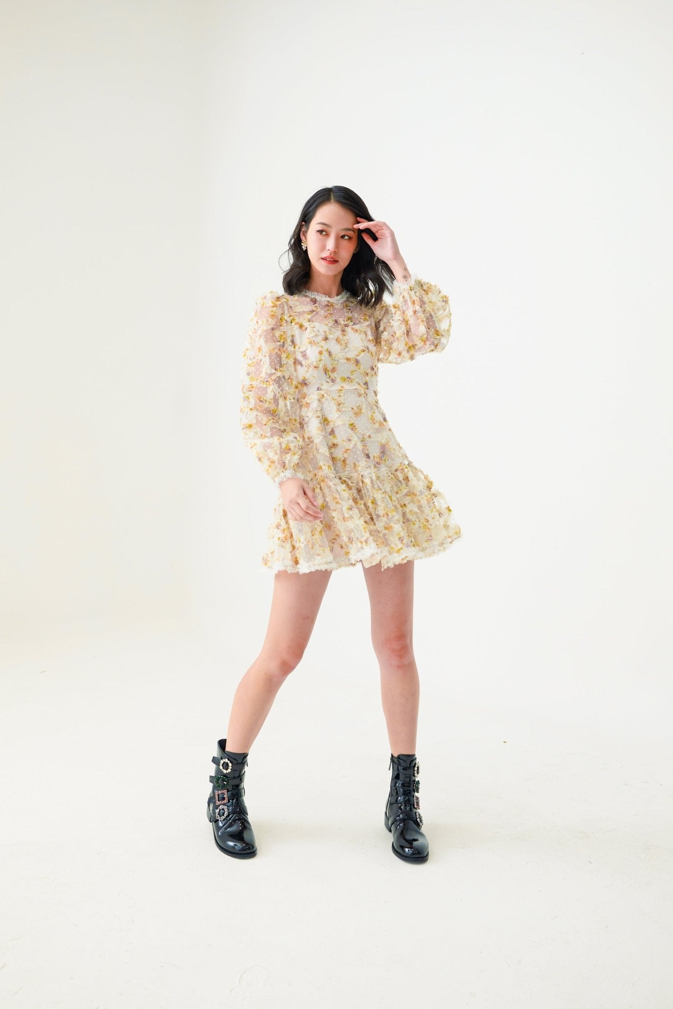 Eleni Ruffles Floral Prints Dress - Nimisski