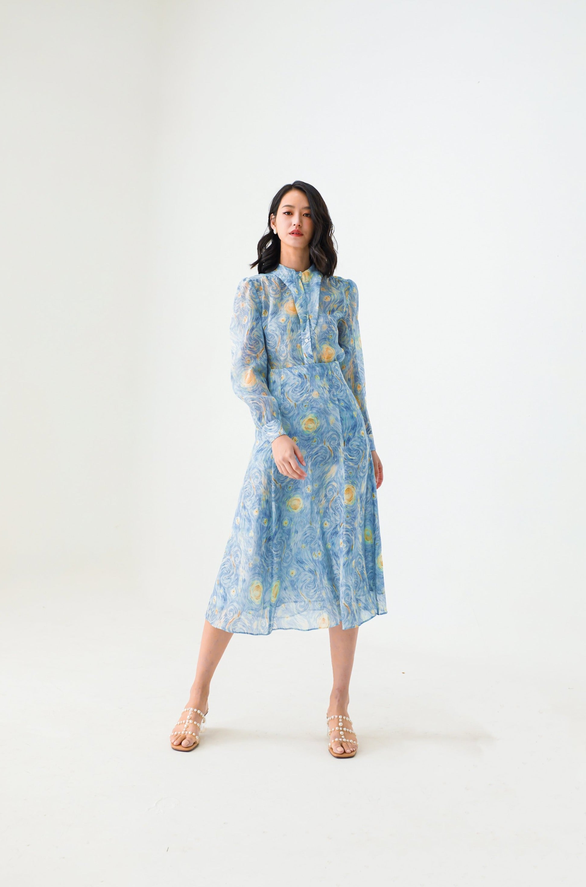 Hope Blue Chiffon Printed Abstract Skirt