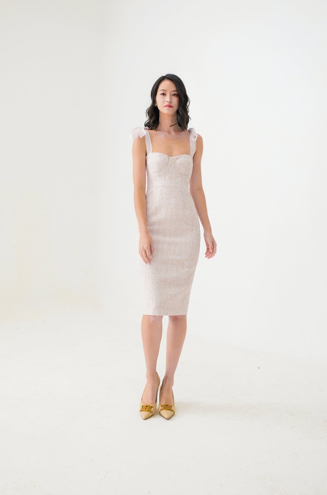 Elise Light Pink Bow Strap Dress - Nimisski