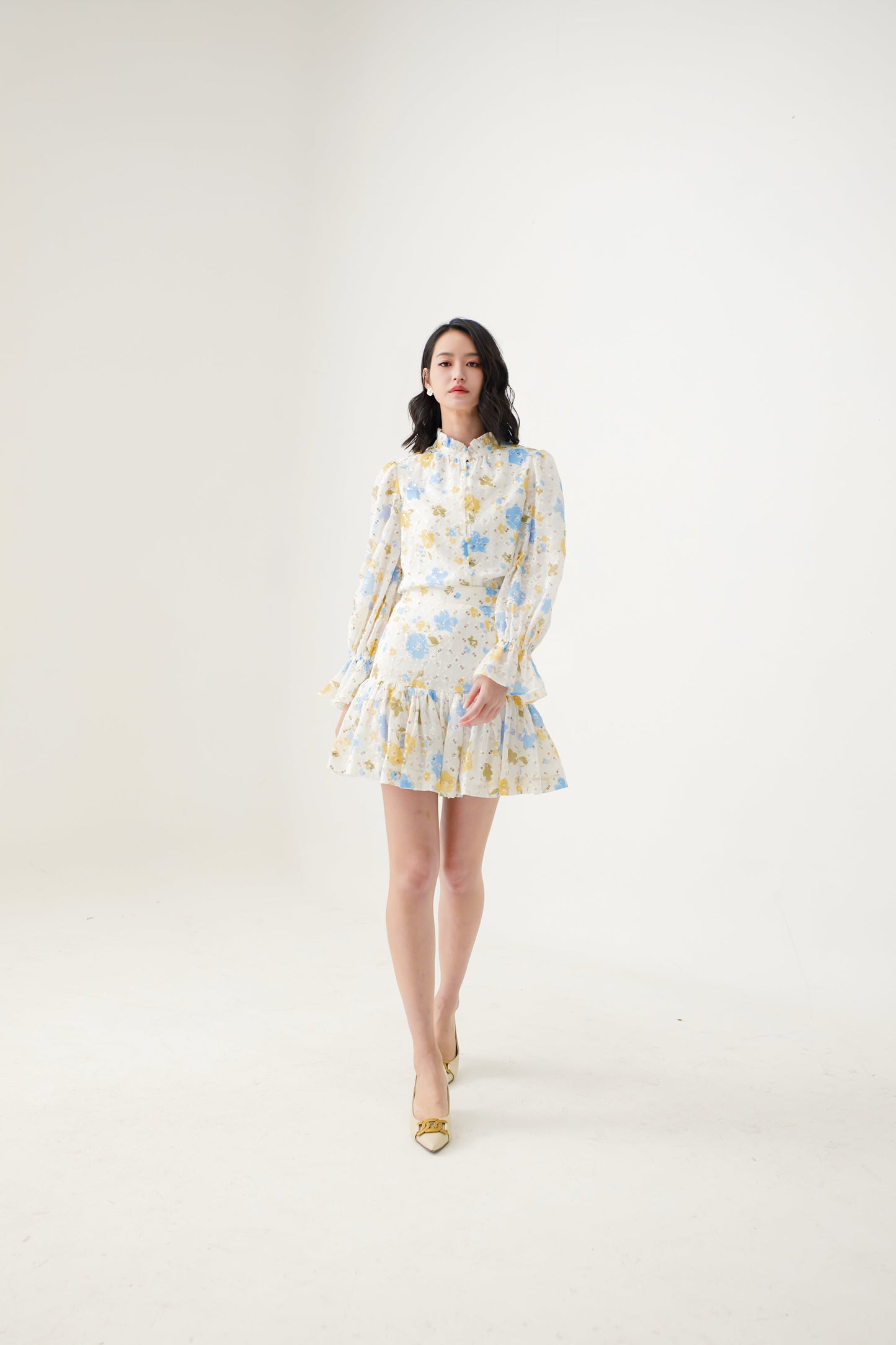 Evana Sequins Floral Prints Skirt