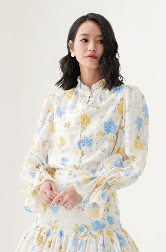 Evana Sequins Floral Prints Top - Nimisski