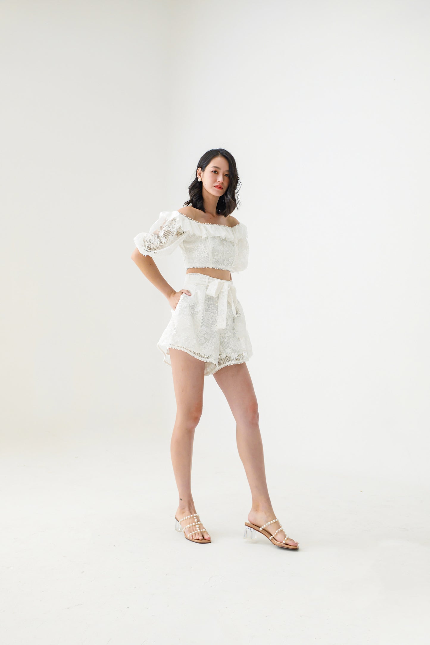 Edna White Floral Net Top and Shorts