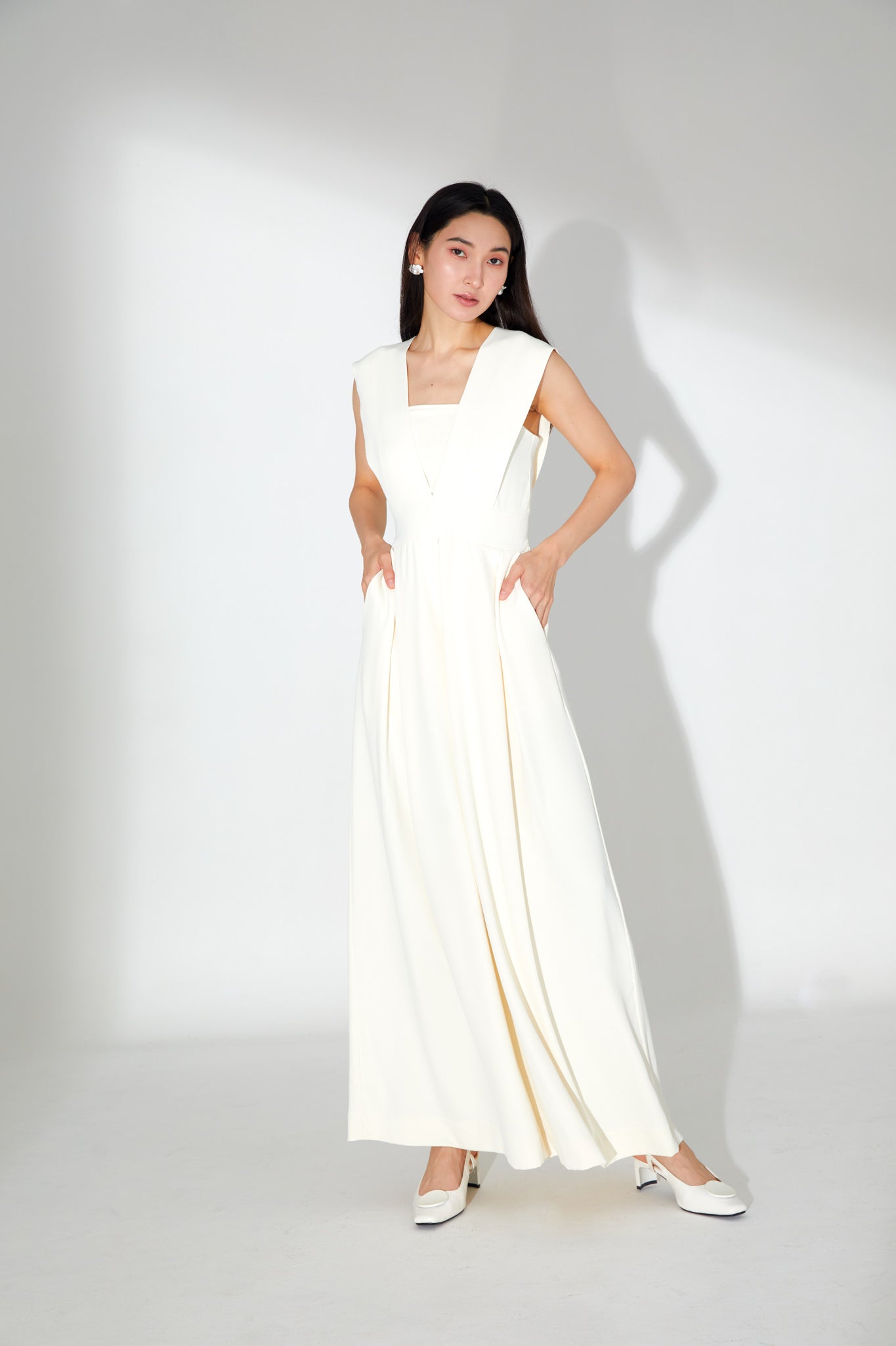 Ines White V-Neck Jumpsuit