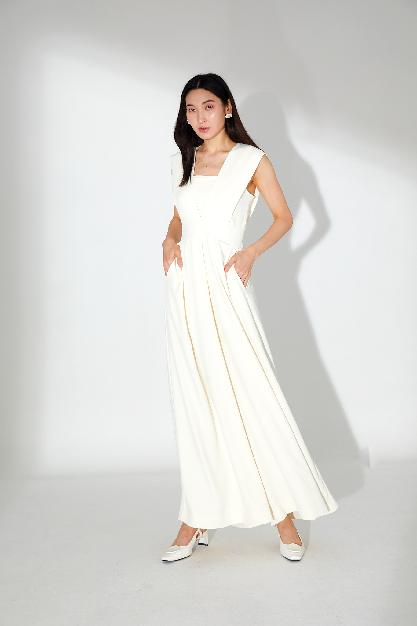 Ines White V-Neck Jumpsuit