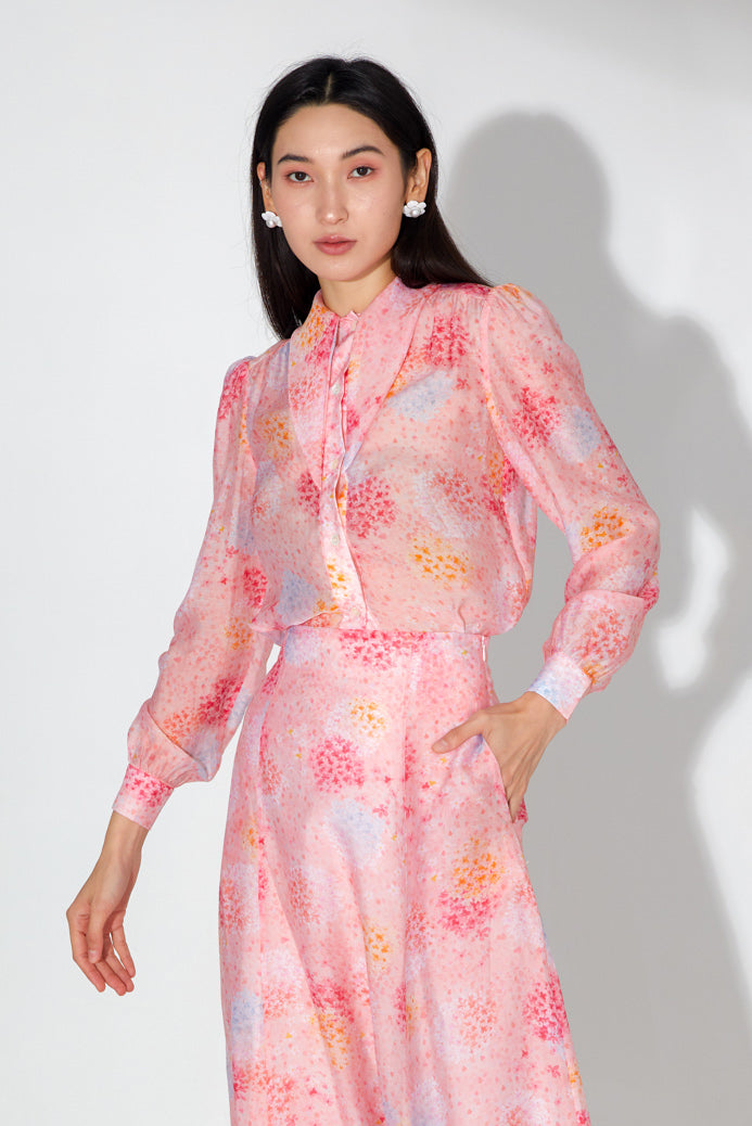 Hope Pink Chiffon Abstract Printed Top