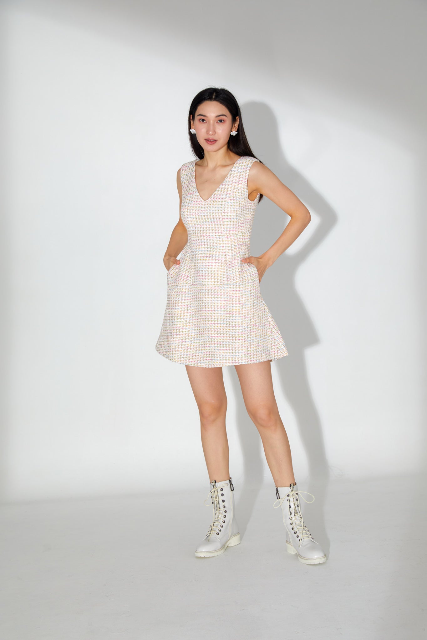 Harlyn V-Neck Tweed Mini Dress