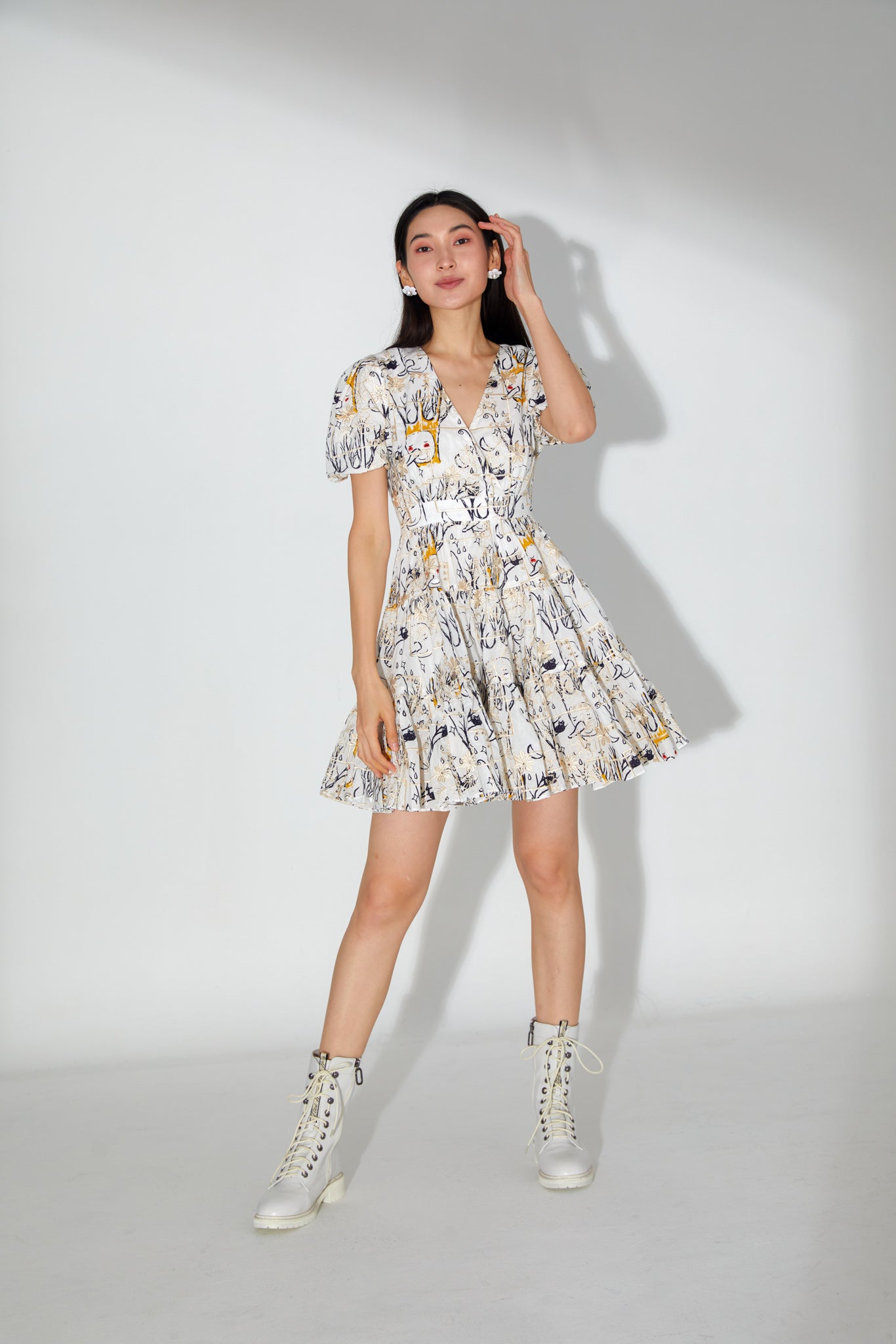 Gracie Embroidered V-Neck Mini Dress