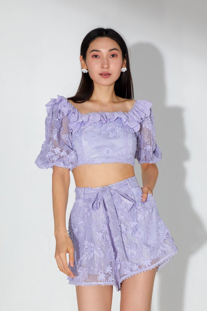 Jasmine Ruffles Crochet Cropped Top - Nimisski