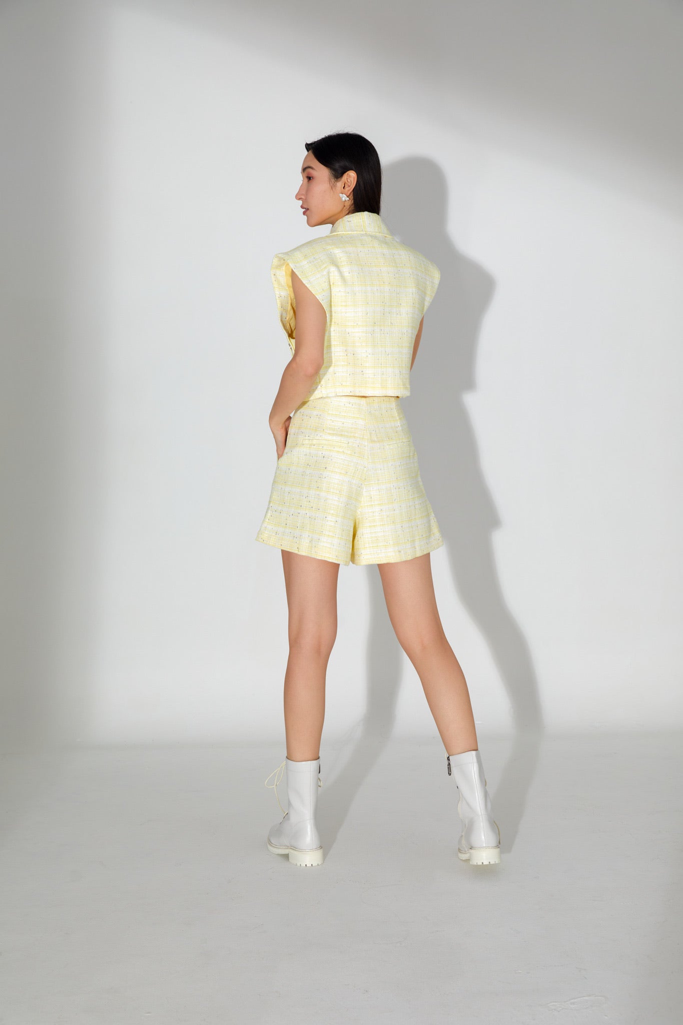 Jolie Yellow Sequin Tweed Top and Shorts