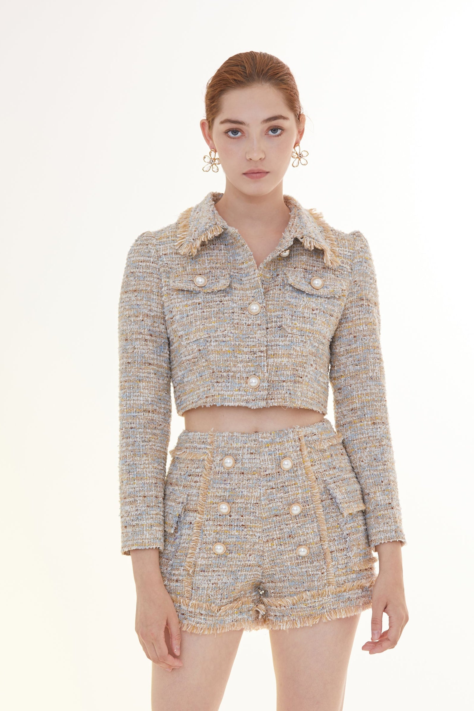 Isa Gray Blue Tweed Cropped Jacket