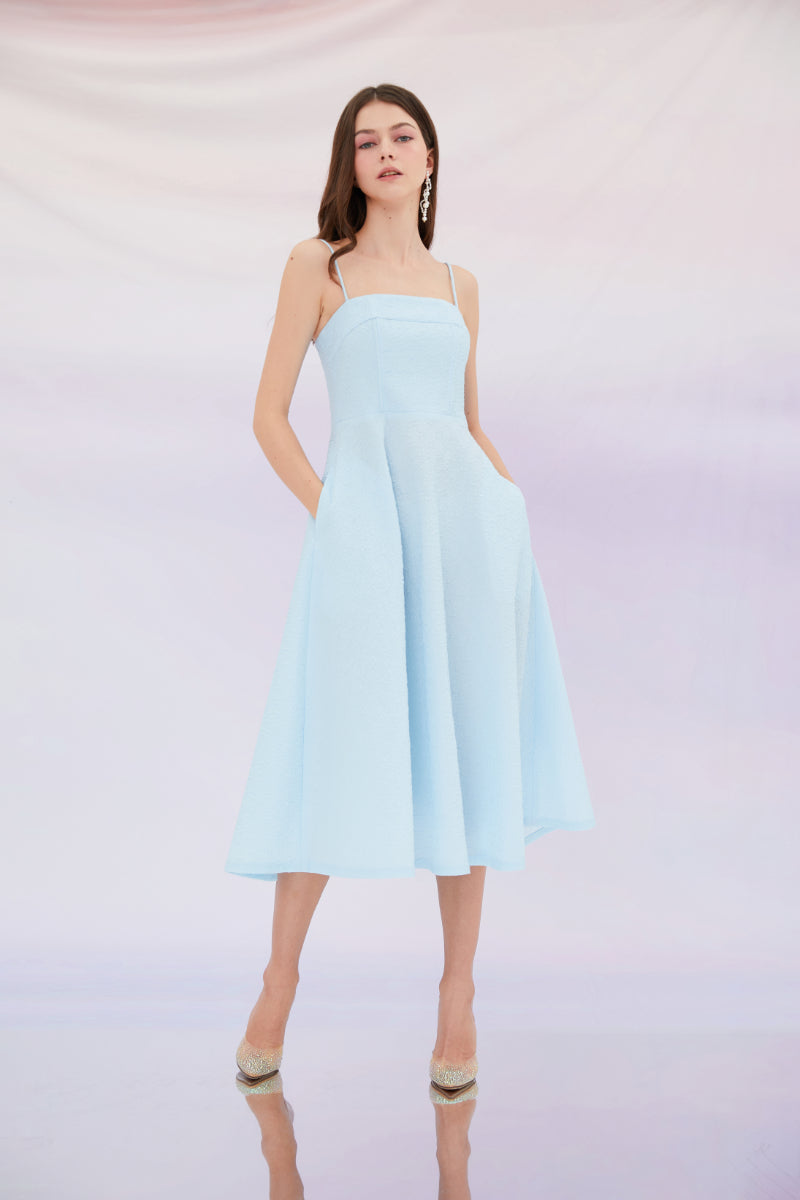Graciella Blue Puff Jacquard Long Dress