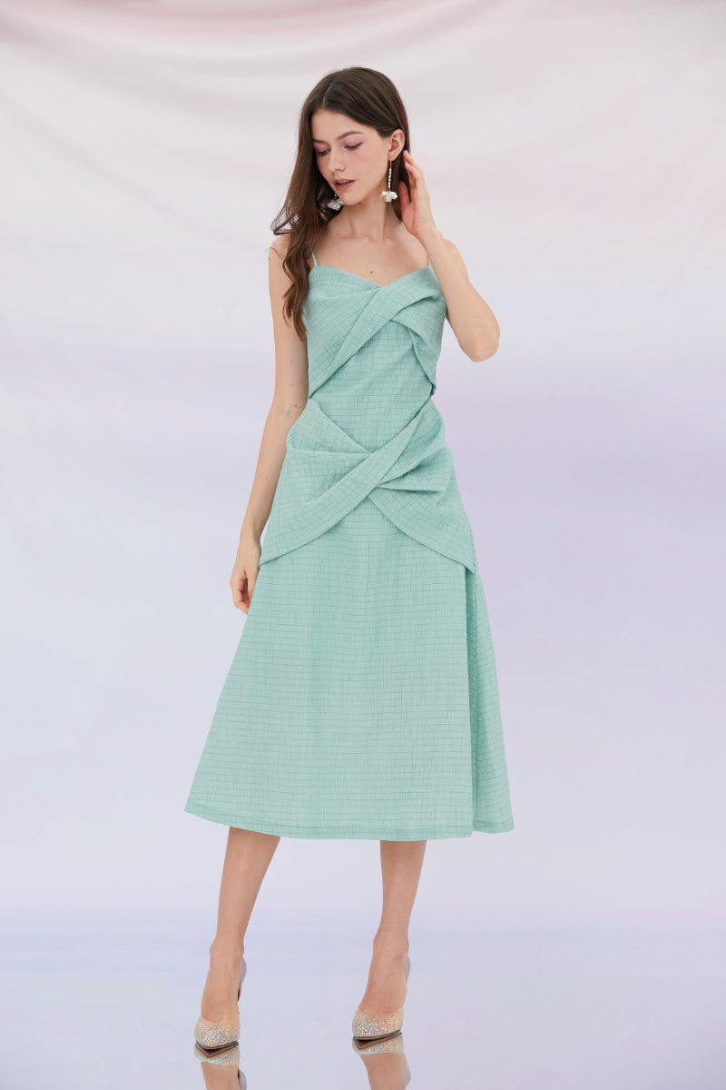 Emilia Bows detail Straps Midi Dress Green - Nimisski
