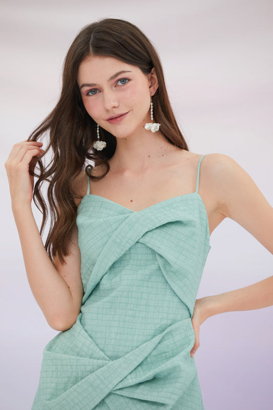 Emilia Bows detail Straps Midi Dress Green