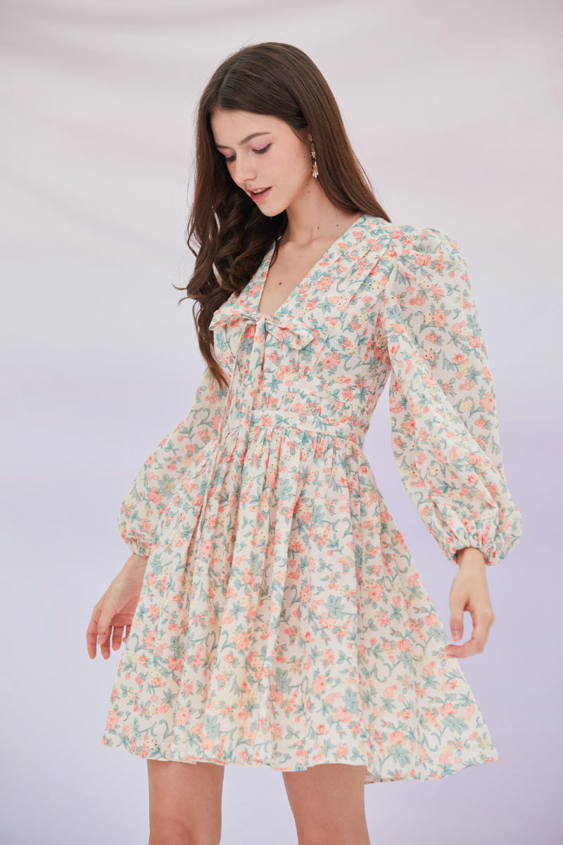 Elliana Flower Print Embroidered Dress