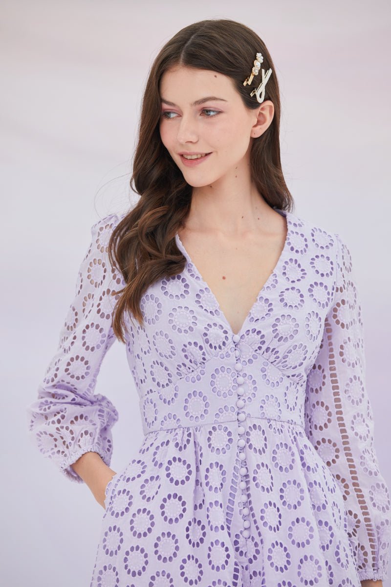 Elisa Purple Hollow Embroidery Jumpsuit - Nimisski