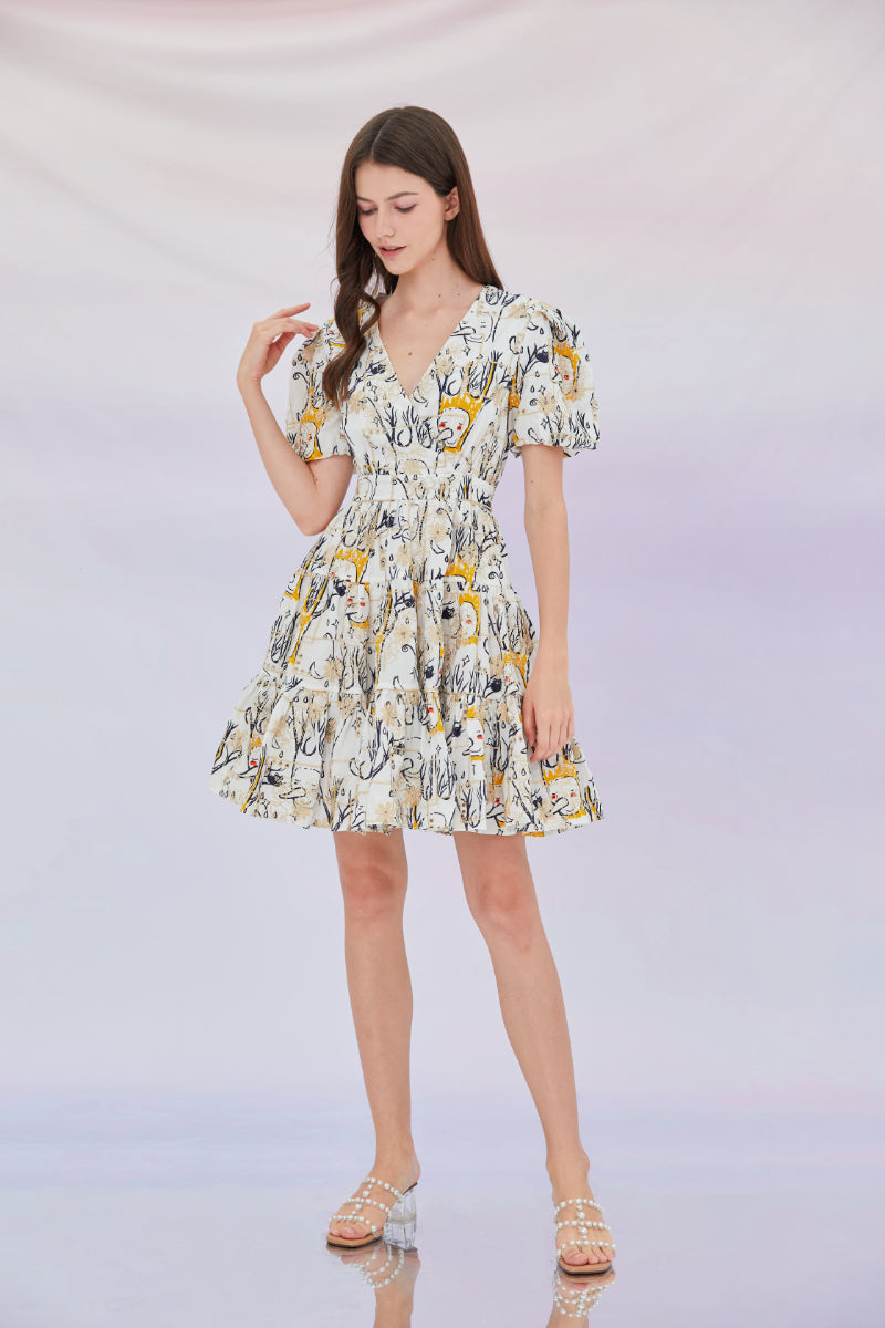Evie Flower Embroidered V-neck Dress