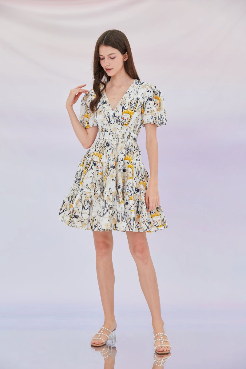 Evie Flower Embroidered V - neck Dress - Nimisski
