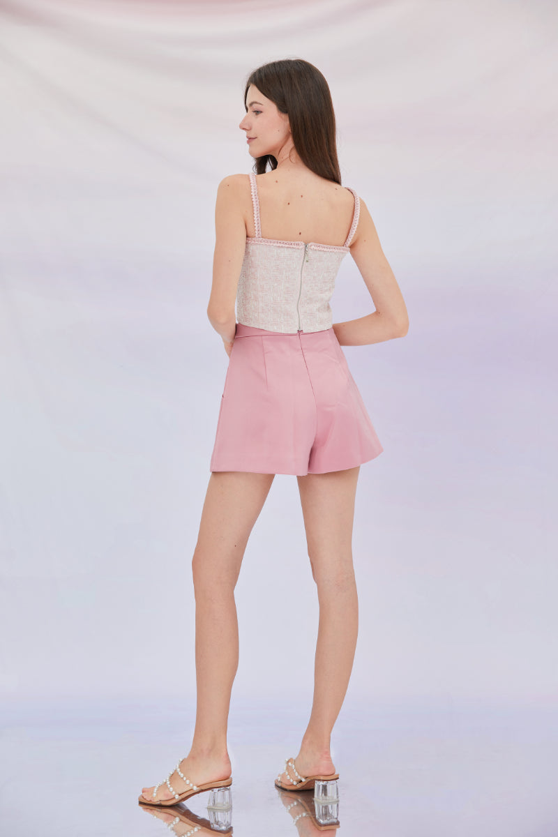 A-Line Satin Shorts in Rose Pink