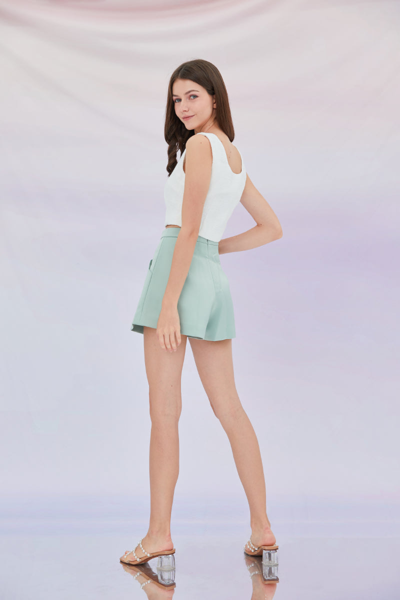 A-Line Satin Shorts in Light Green