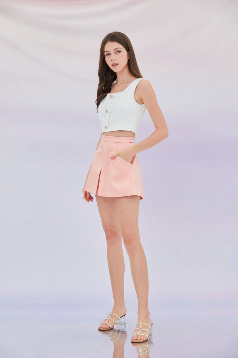 A-Line Satin Shorts in Light Pink