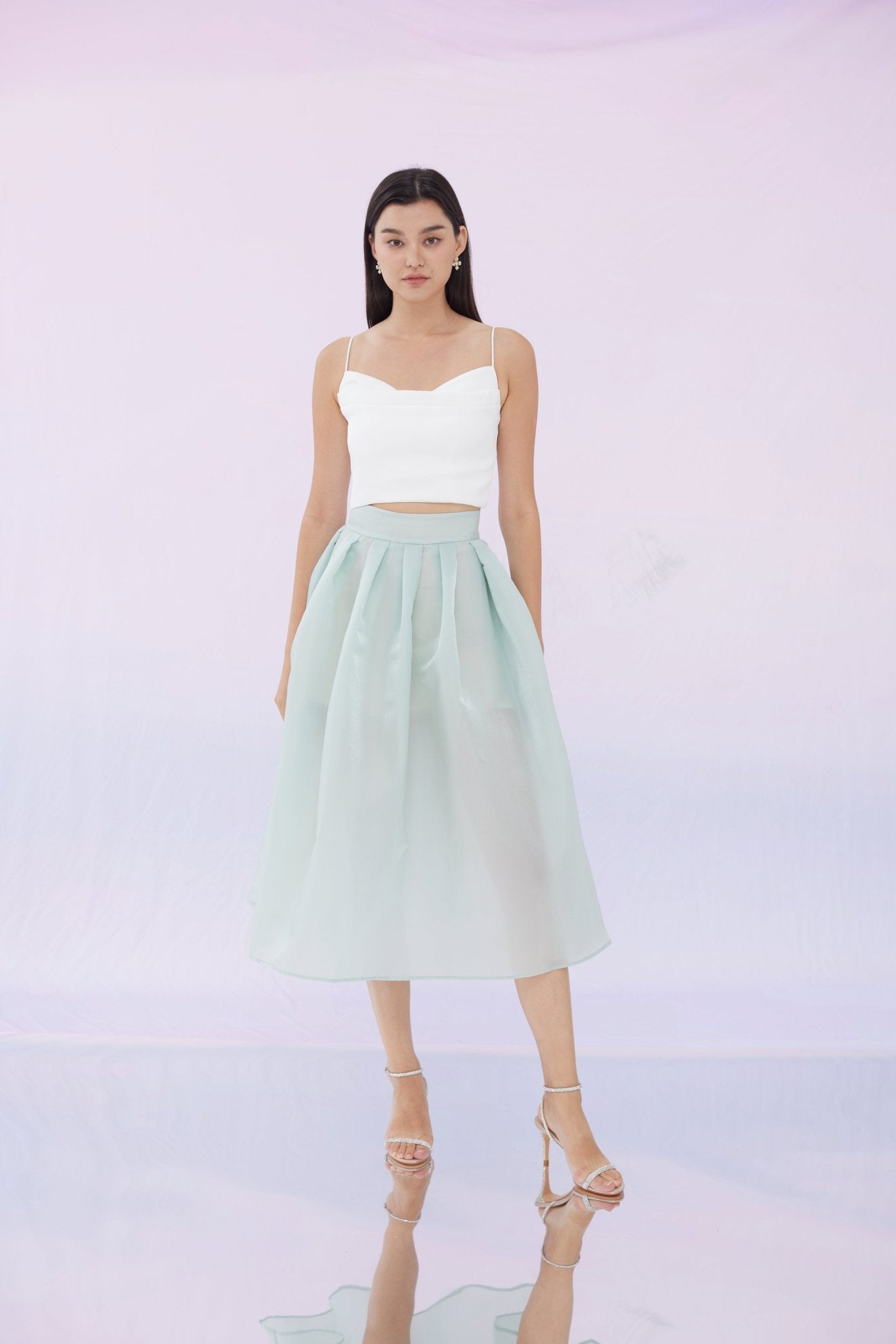Geneva Green Organza Pleated Skirt - Nimisski