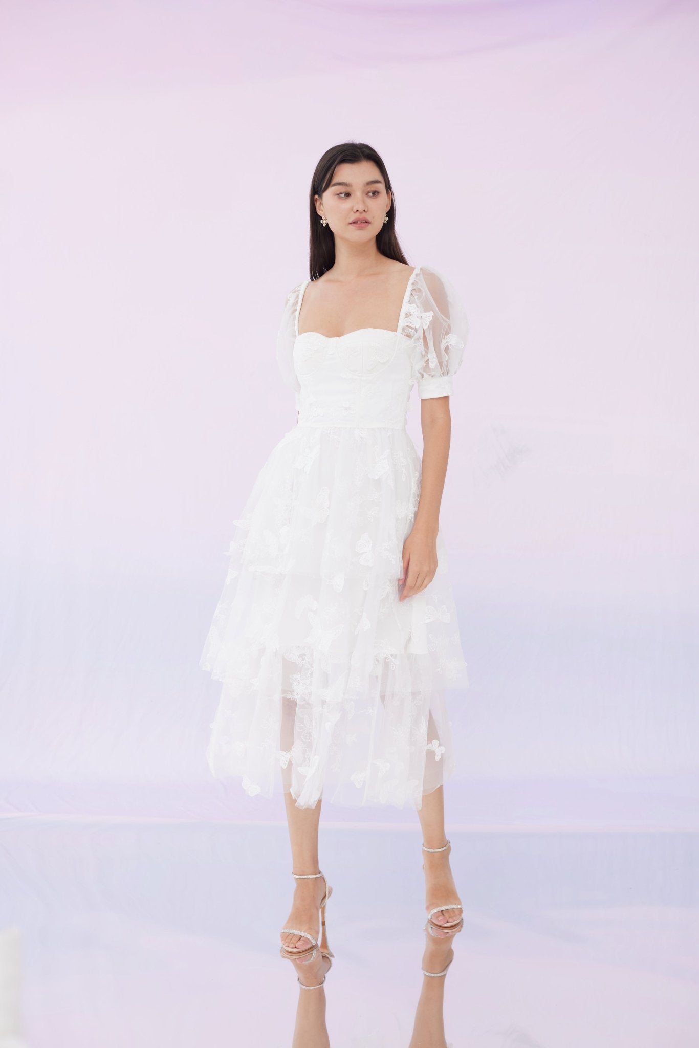 Felica White Tier Long Dress - Nimisski
