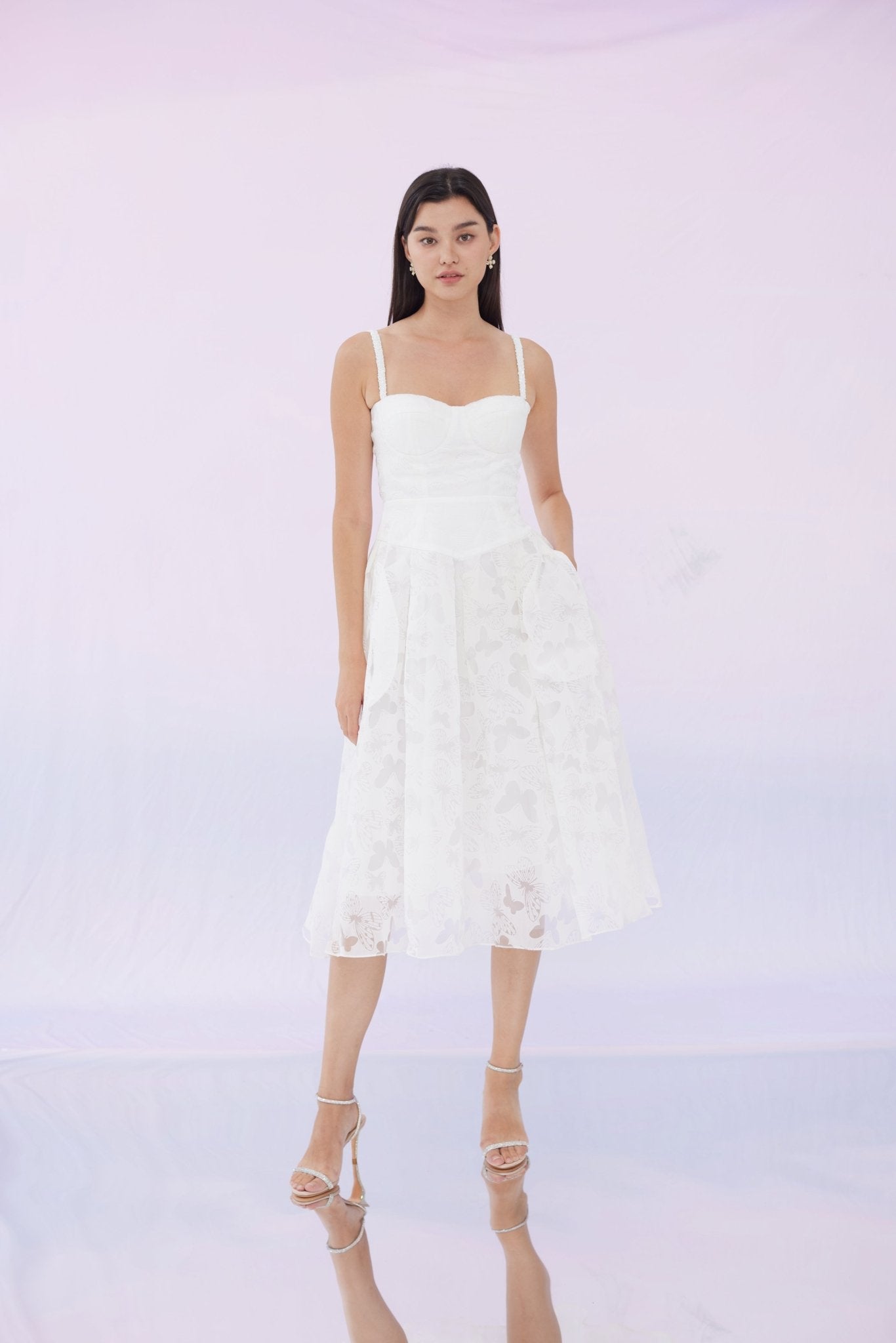 Fleta White Butterfly Long Dress - Nimisski