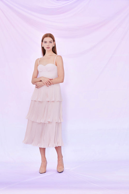 Fay Pink Pleated Tier Dress