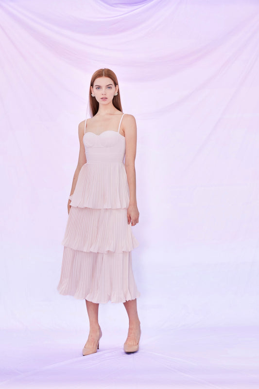 Fay Pink Pleated Tier Dress