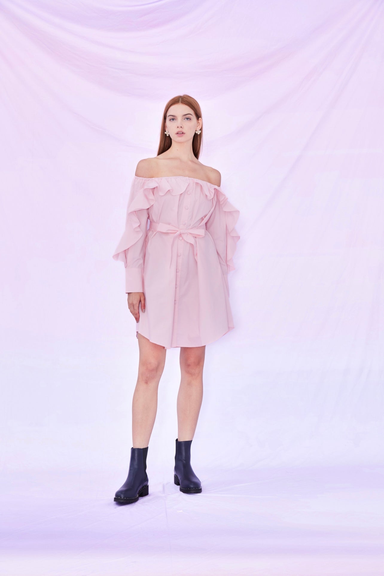 Genesis Off Shoulder Ruffles Long Sleeve Dress