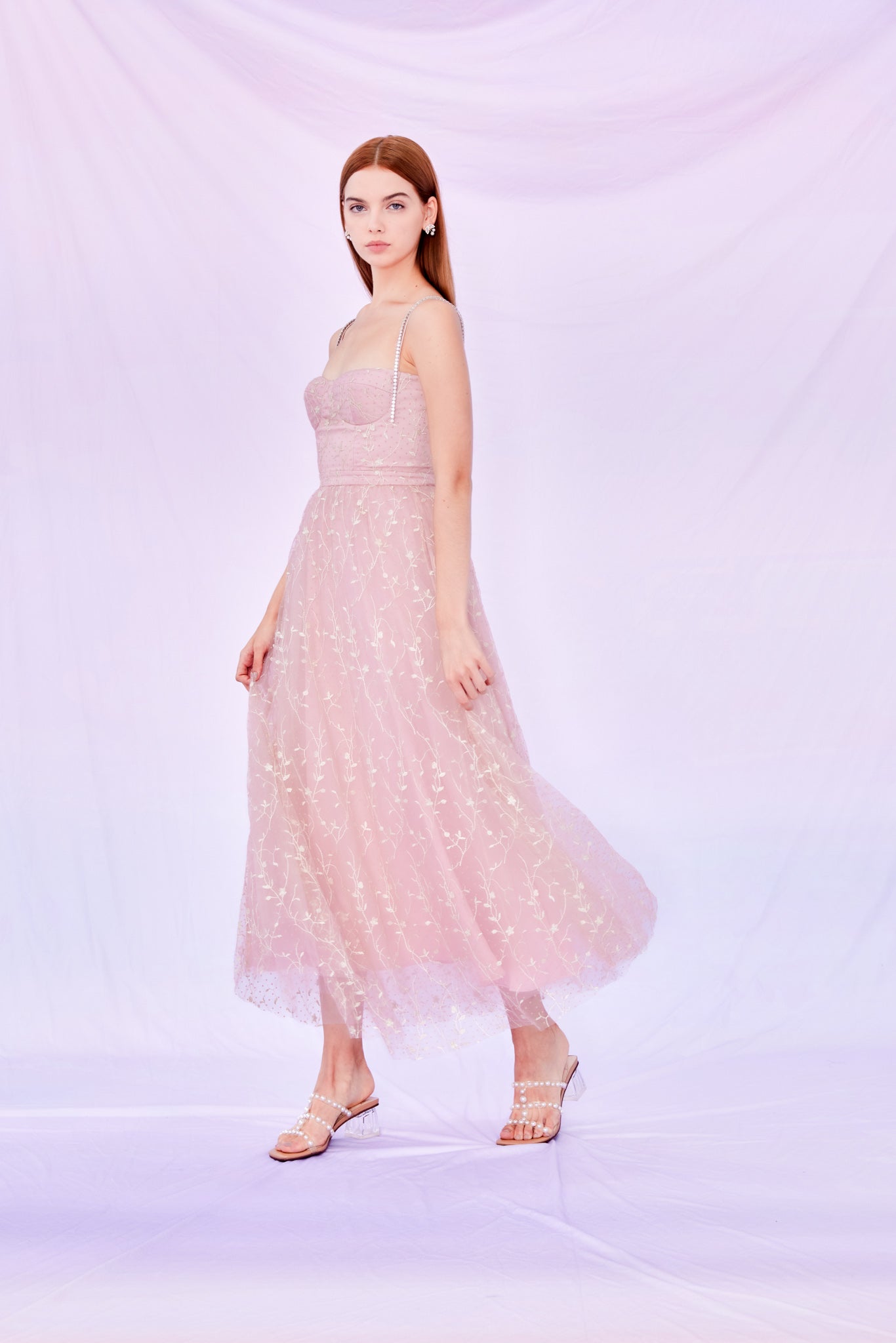 Fronia Pink Embroidery Long Dress